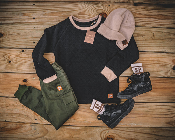 Black Quilted Crew