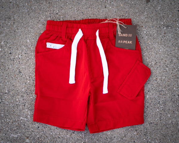 Red lightweight cargo shorts