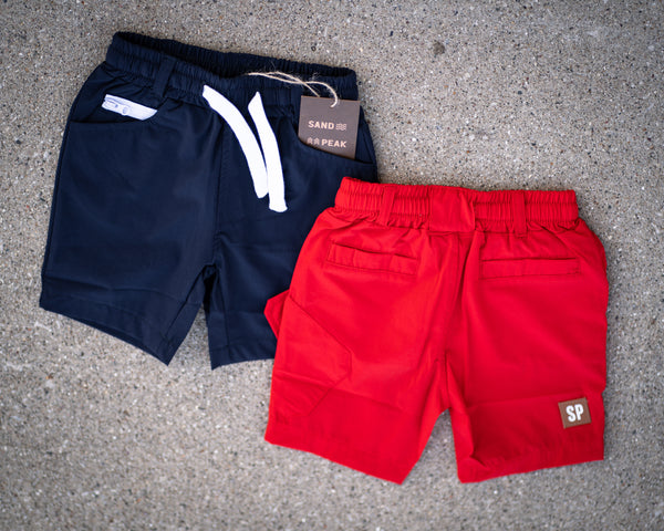 Red lightweight cargo shorts