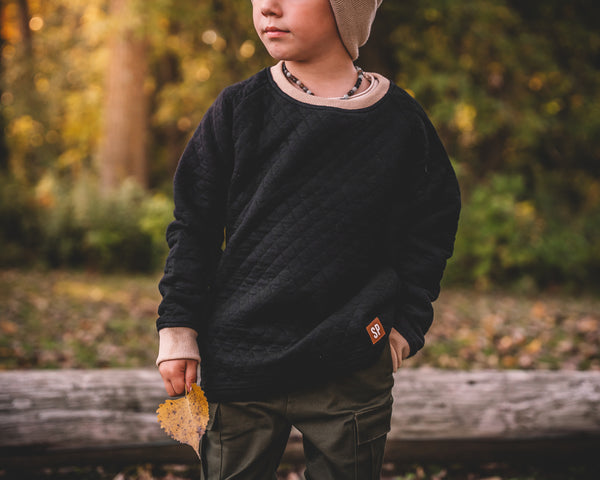 Black Quilted Crew